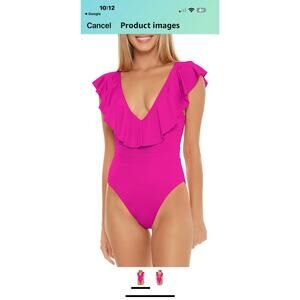 UEC TRINA TURK HOT PINK RUFFLE MONACO RUFFLE PUNGE SWIMSUIT SZ 8